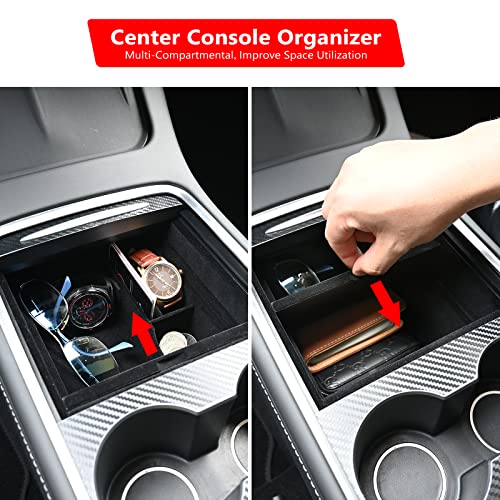 Armrest Center Console Storage Organize Only for 2020-2022 Tesla Model Y, Flocked Organizer Armrest Hidden Cubby Drawer Storage Box & Backseat Box & Under Seat Storage Custom Fit (5 PCS