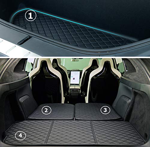 Model X 6 Seat and 7 Seat Front and Rear Trunk Mat and 3rd Row Seat Back Protector Mats for Tesla Model X (2016-2020) Models - Laser Measured (4 Pcs)