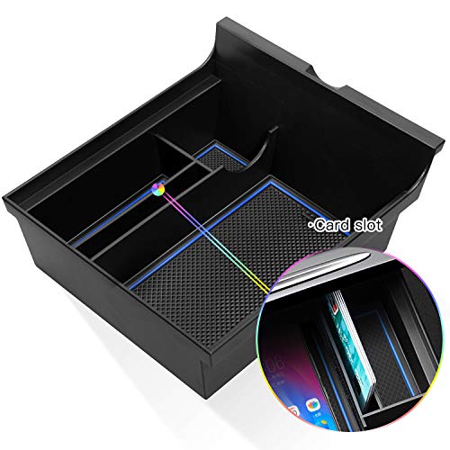 Center Console Organizer Compatible with 2021-2022+ Latest Tesla Model Y Model 3 Accessories Insert ABS Black Materials Tray Armrest Secondary Storage Box (Blue)