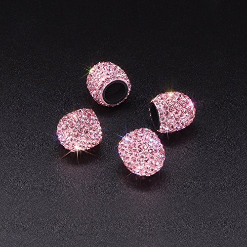 Pink Sparkling Rhinestone Tire Valve Stem Caps for Tesla Model S, 3, X, & Y (Set of 4)
