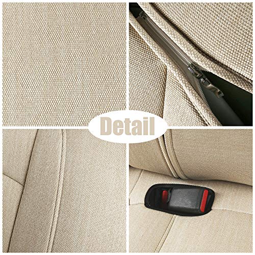 All Weather, Breathable, Airbag Compatible, Customized Synthetic Linen Fabric Seat Covers for 2020-2022 Tesla Model Y (Beige Fabric)