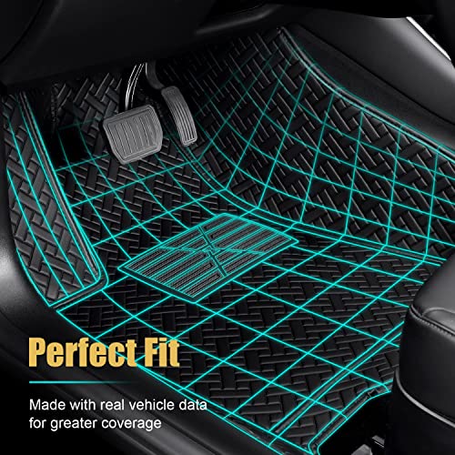 Leather Floor Mats for Tesla Model Y Custom Fit 2020-2022 Luxury Car Floor Liner ,Waterproof(1st & 2nd Row Black)