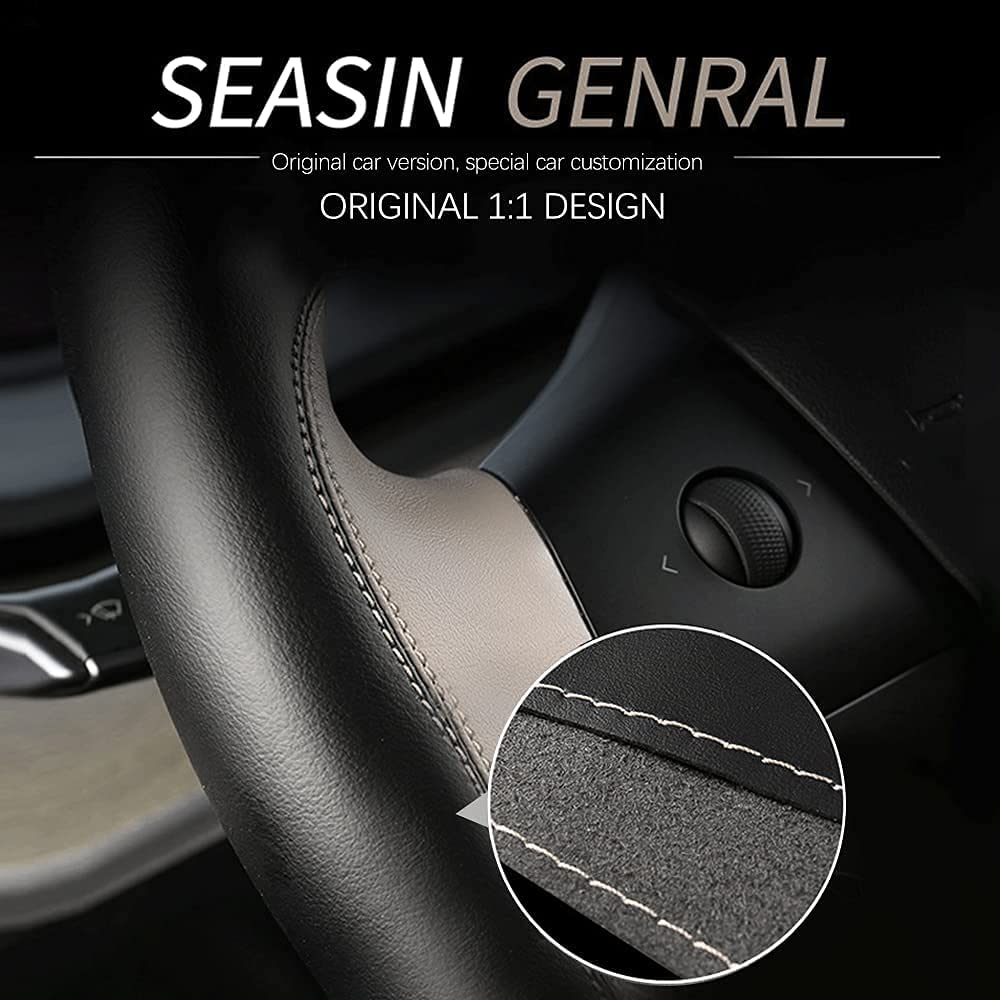 Microfiber Two Tone Leather Steering Wheel Cover for 2017-2022 Tesla Model 3 & Y