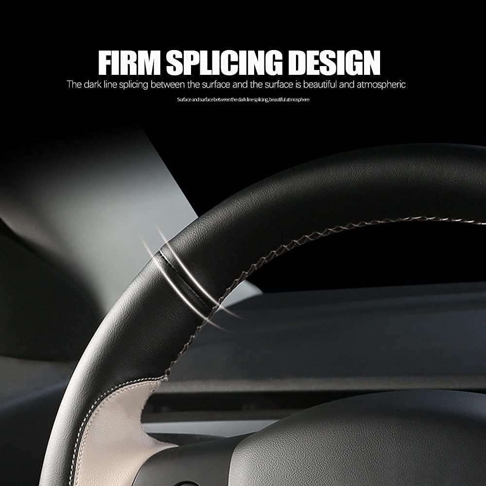 Microfiber Two Tone Leather Steering Wheel Cover for 2017-2022 Tesla Model 3 & Y