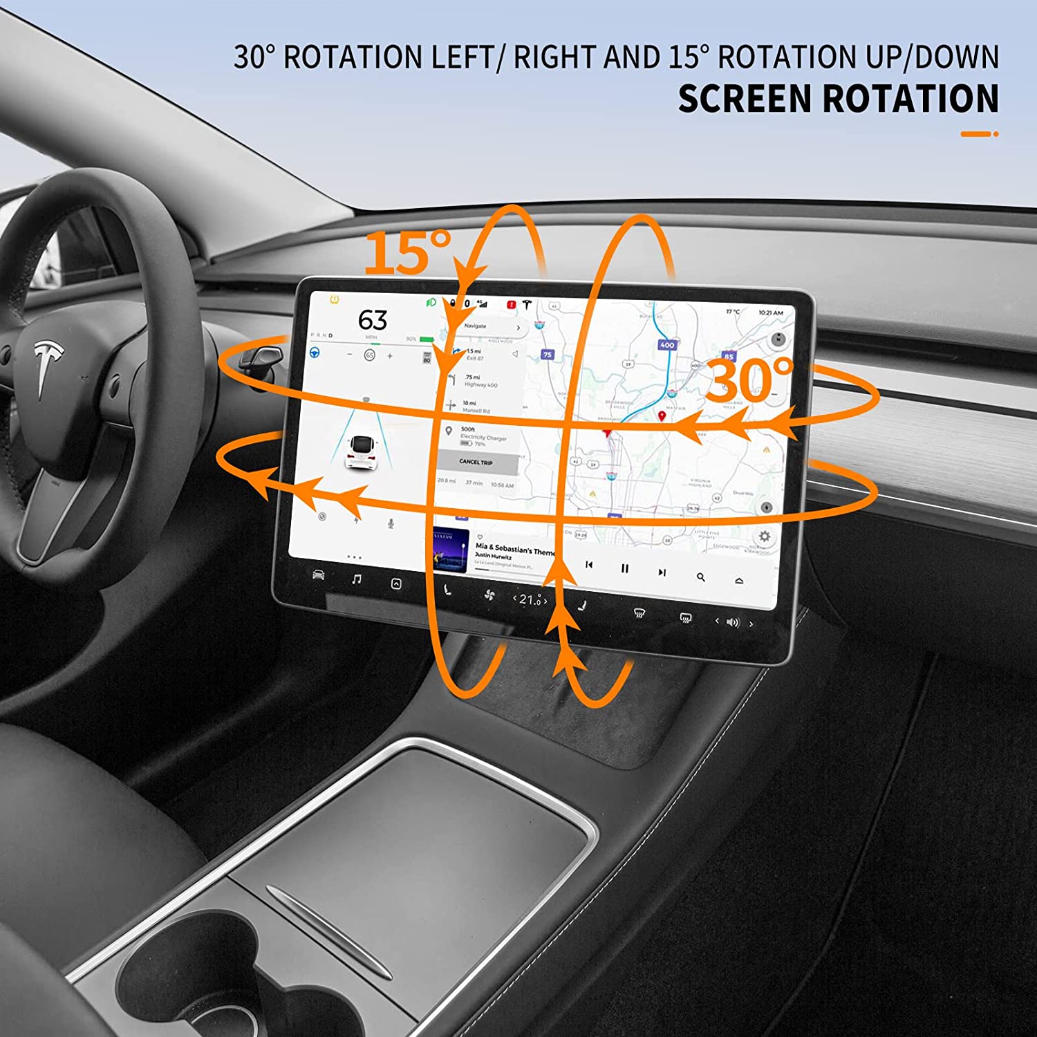 Adjustable Four Direction Center Touchscreen Swivel Mount for 2017-2022 Tesla Model 3 & Y