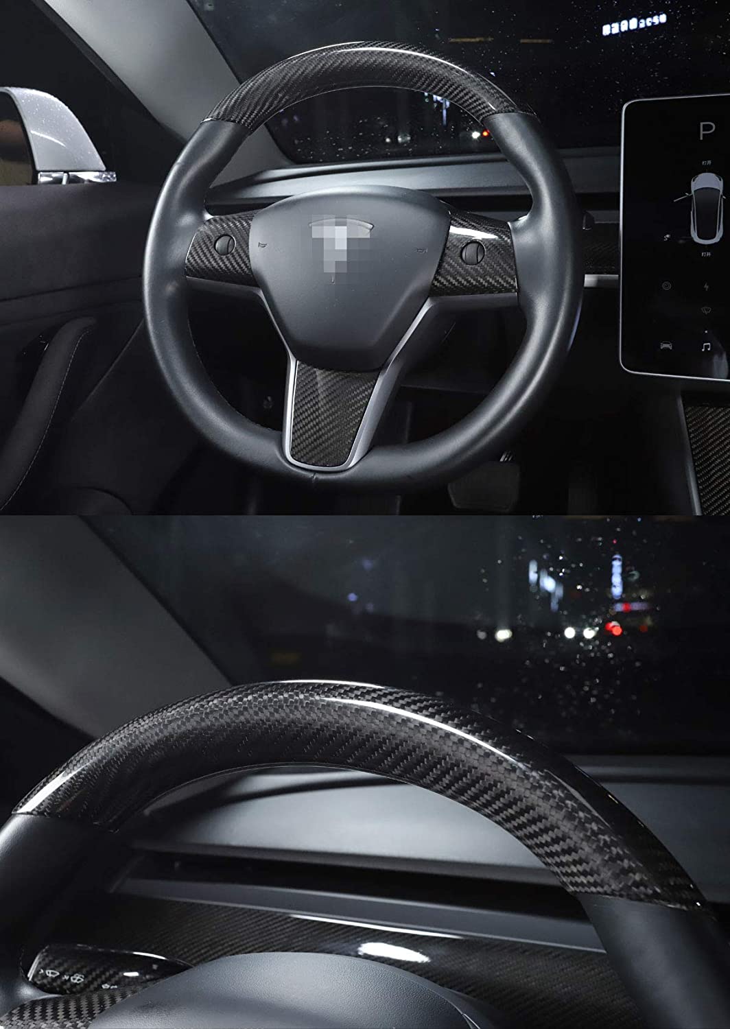 Carbon Fiber Steering Wheel Top Cap for Tesla Model 3 & Y