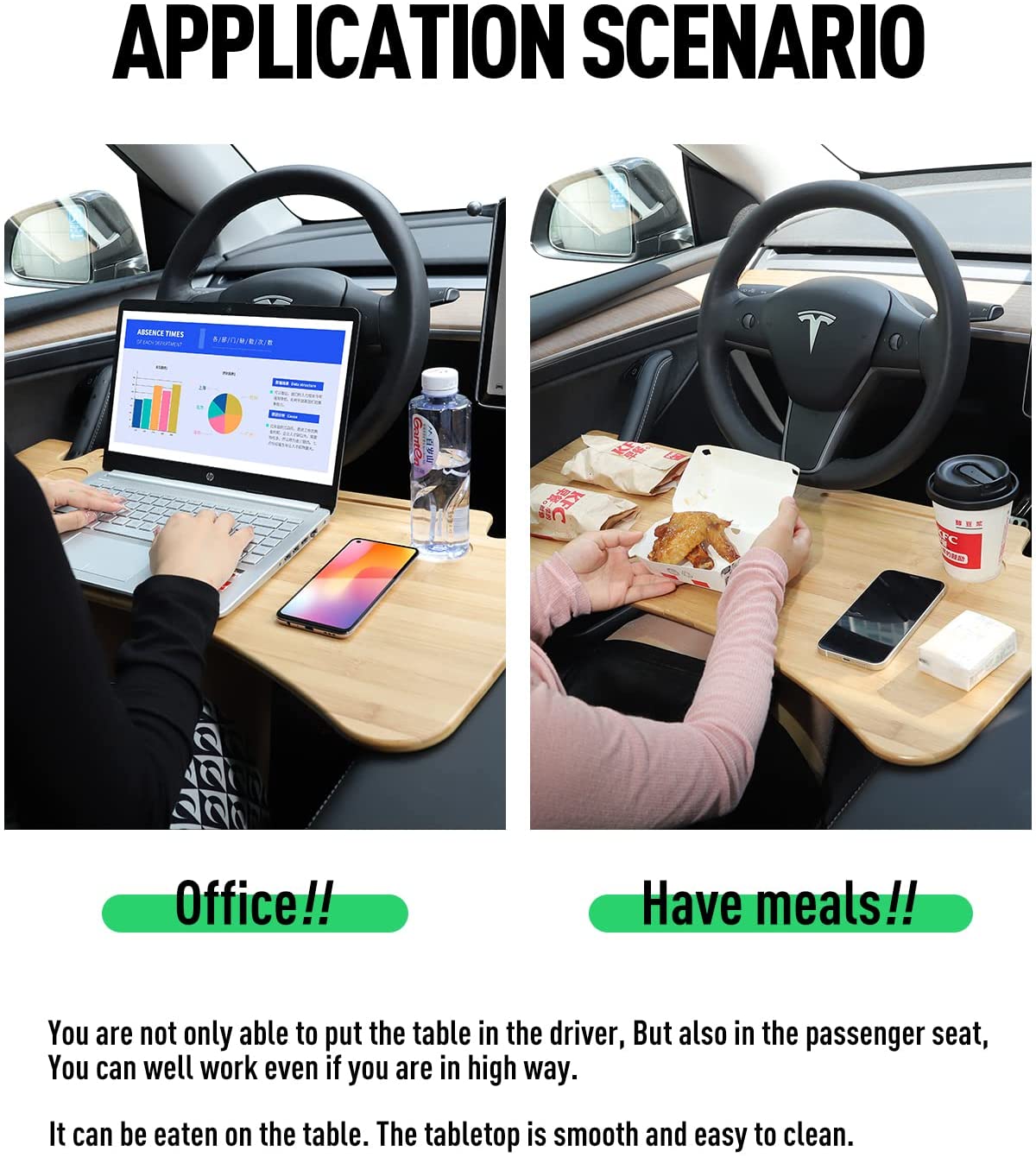 Foldable Eating WoodenTable/Working Desk for Tesla Model 3 & Y