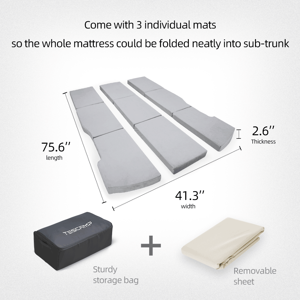 CertiPUR Certified Portable & Foldable Memory Foam Camping Mattress with Storage Bag for Tesla Model Y