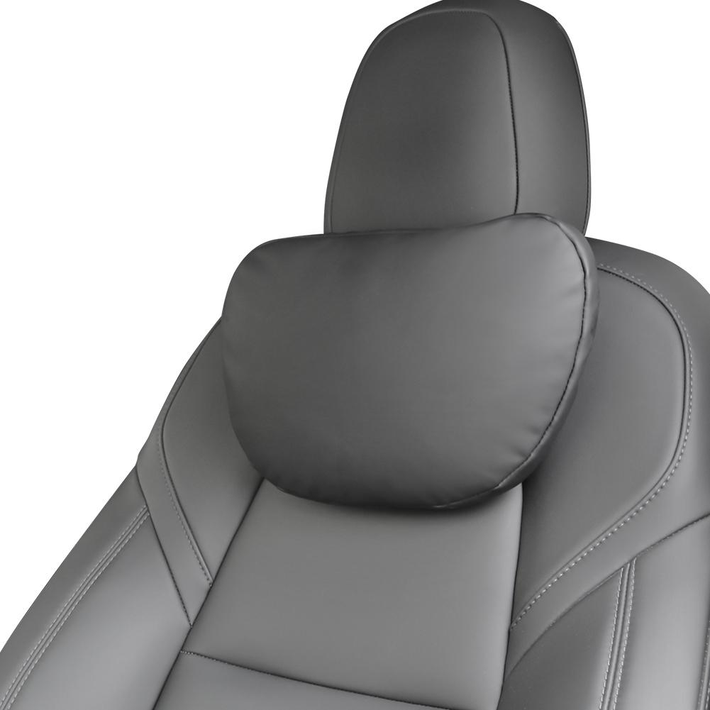 Leather Headrest Neck Pillow For Tesla Model 3 & Y Neck Support Cushion Two Pieces (Black)