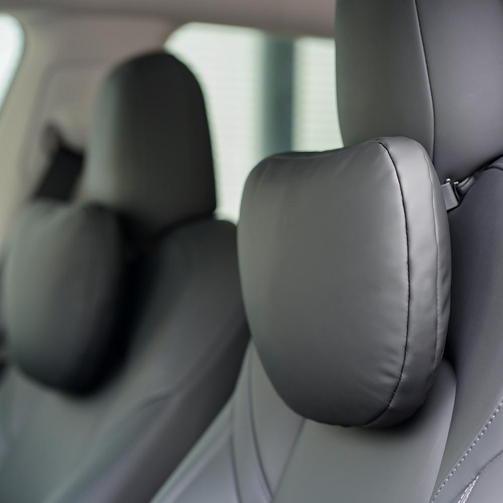 Leather Headrest Neck Pillow For Tesla Model 3 & Y Neck Support Cushion Two Pieces (Black)