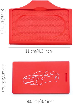 2017-2020 Tesla Model 3 & Y Center Console Red Anti-Slip Key Card Holder & Silicone Key Chain (Set of 2)