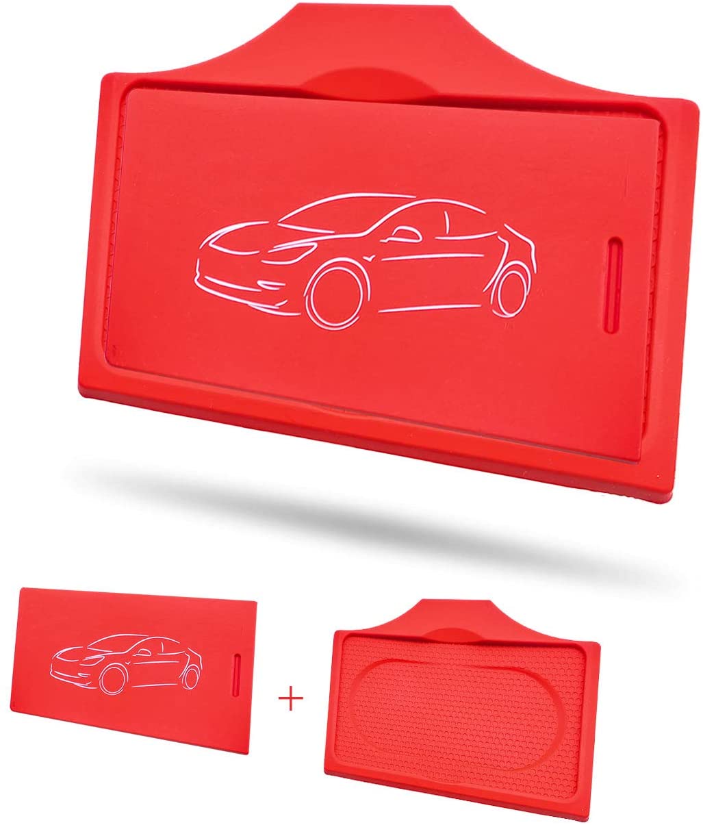 2017-2020 Tesla Model 3 & Y Center Console Red Anti-Slip Key Card Holder & Silicone Key Chain (Set of 2)
