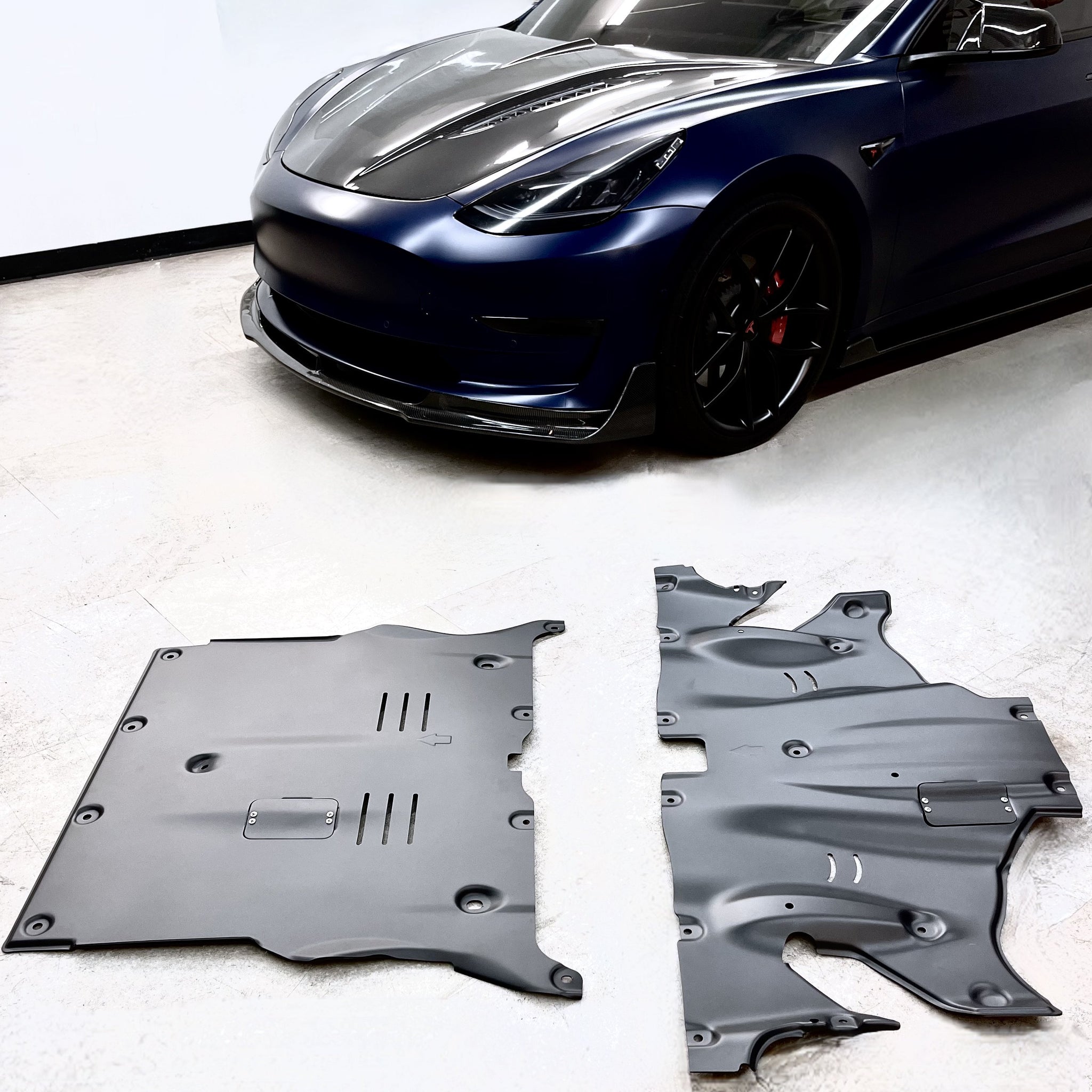 Sound Dampening Front & Rear Axle Skid Plates for Tesla Model 3