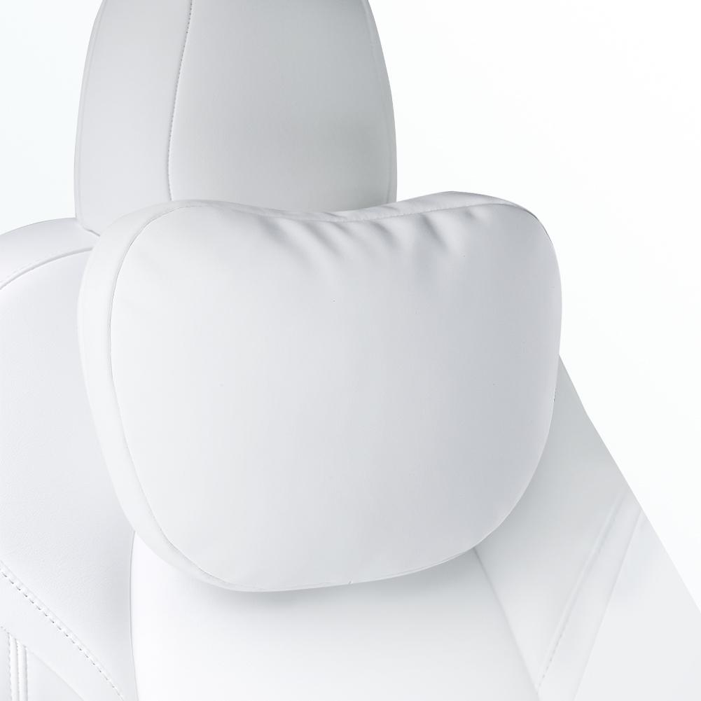 Leather Headrest Neck Pillow For Tesla Model 3 & Y Neck Support Cushion Two Pieces (White)