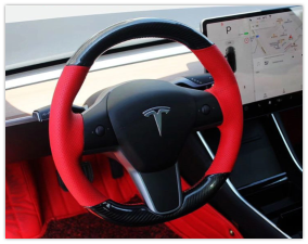 Carbon Fiber and Red Leather Steering Wheel Cover for Tesla Model 3 & Y
