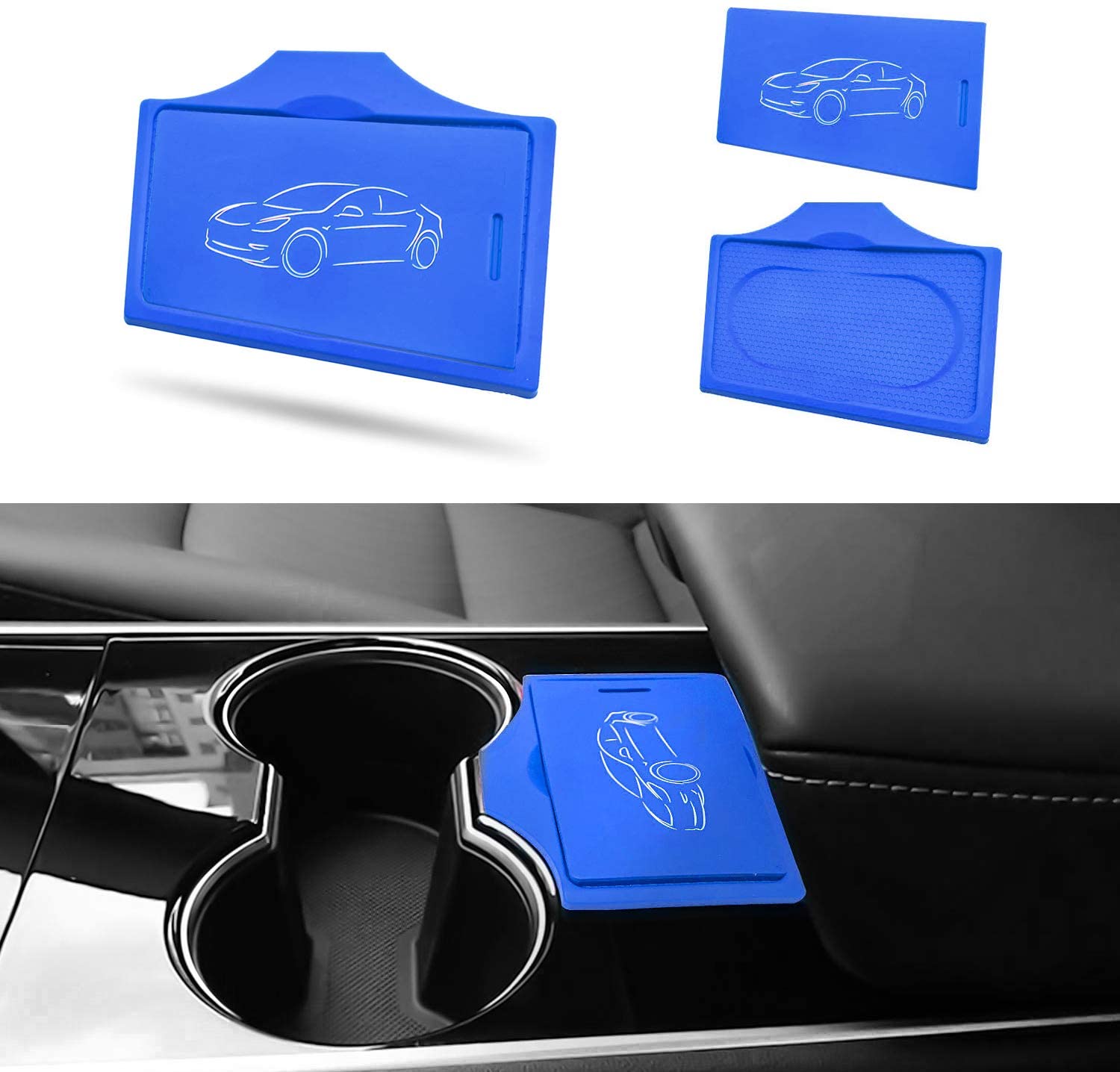 2017-2020 Tesla Model 3 & Y Center Console Red Anti-Slip Key Card Holder & Silicone Key Chain (Set of 2)