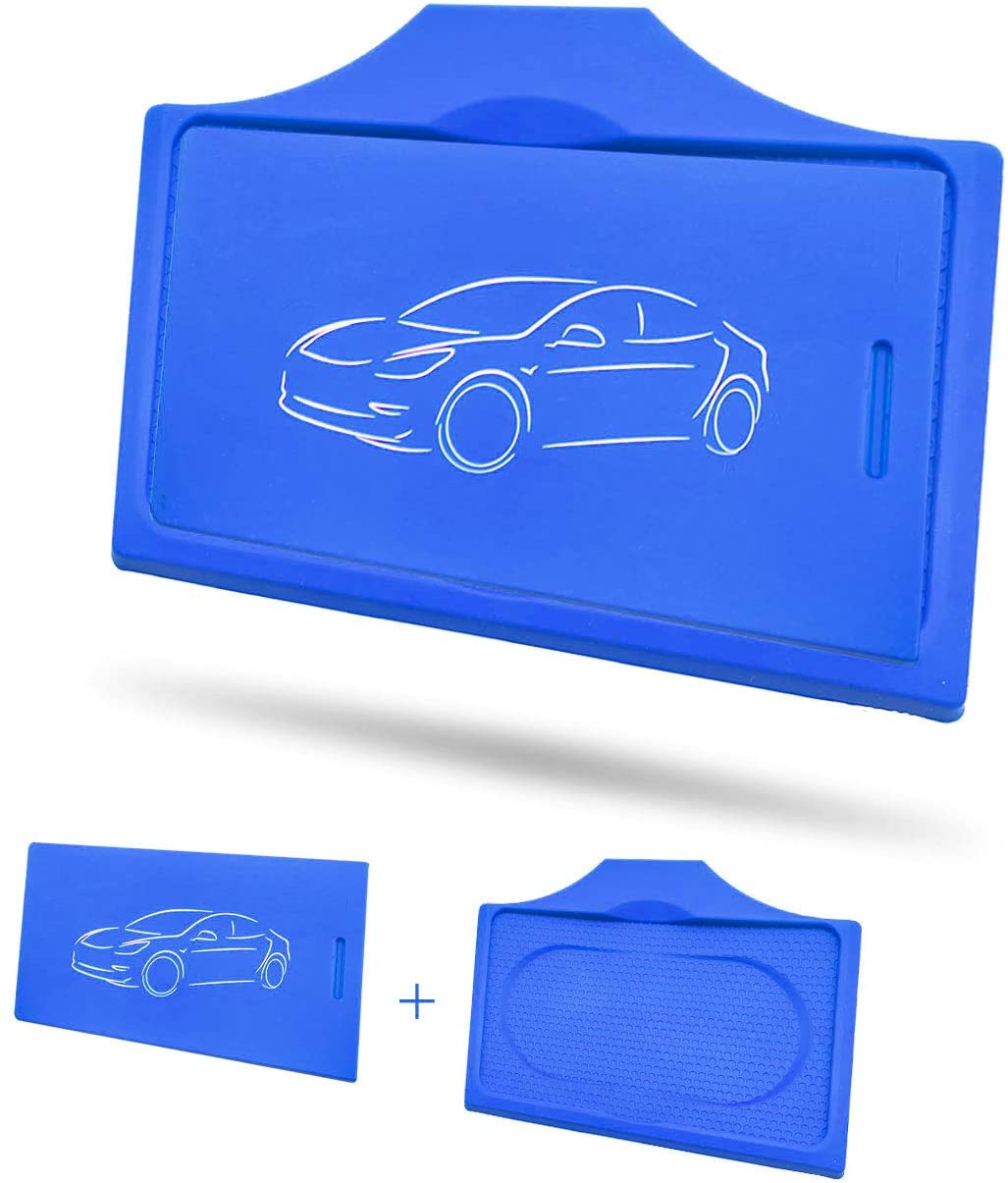 2017-2020 Tesla Model 3 & Y Center Console Red Anti-Slip Key Card Holder & Silicone Key Chain (Set of 2)