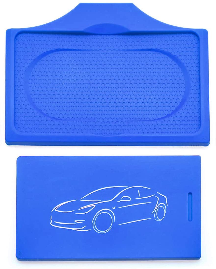2017-2020 Tesla Model 3 & Y Center Console Red Anti-Slip Key Card Holder & Silicone Key Chain (Set of 2)