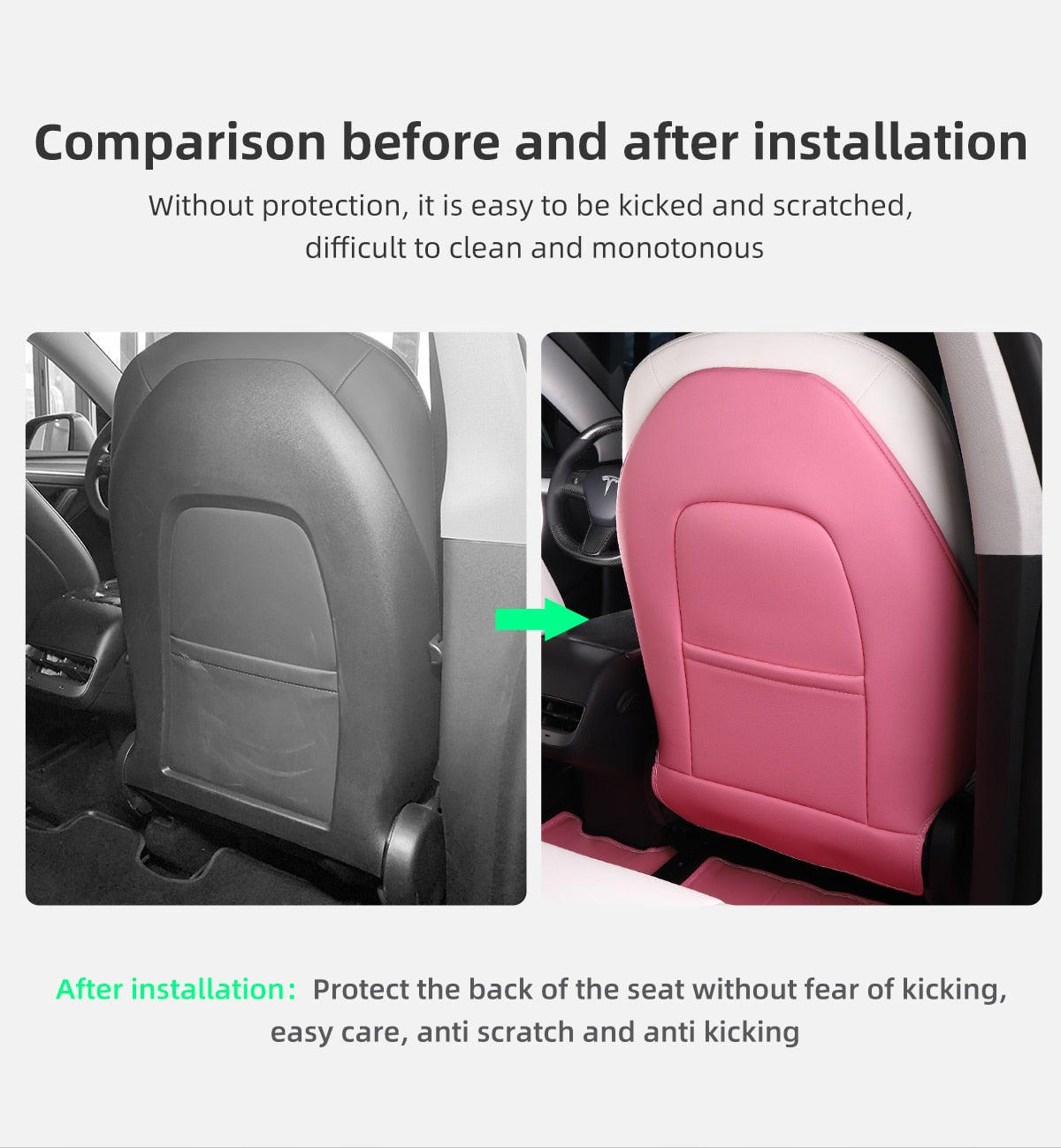 Anti-Kick Leather Seatback Protective Seat Cover Pads for Tesla Model 3 & Y