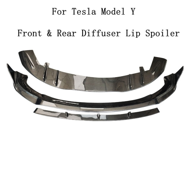 For Tesla Model Y 2020 2021 2022 Carbon Fiber Front & Rear Bumper Diffuser Lip Spoiler Body Side Skirt Body Kit