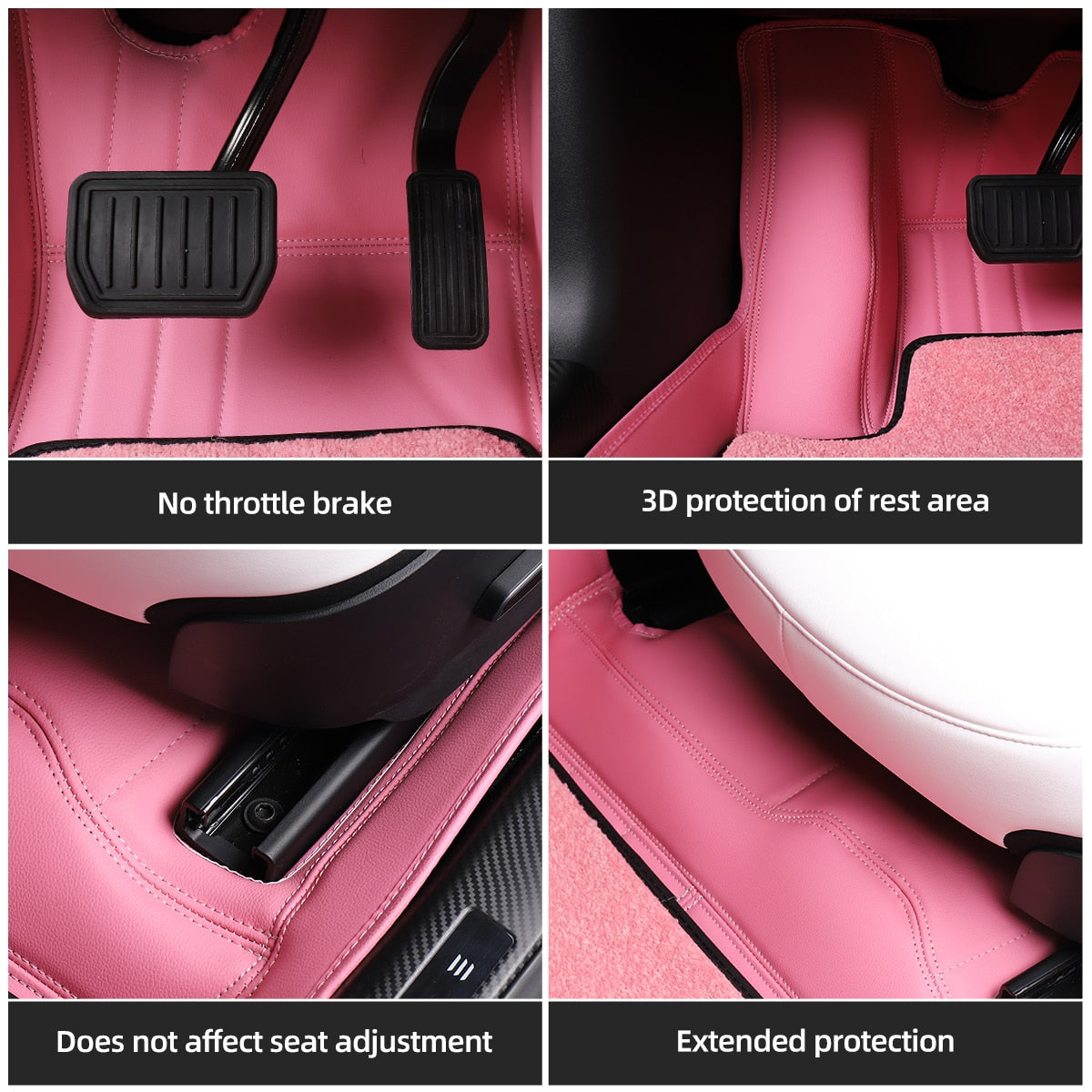 Fully Surrounded Microfiber Leather Pink Floor Mats for Tesla Model 3 & Y