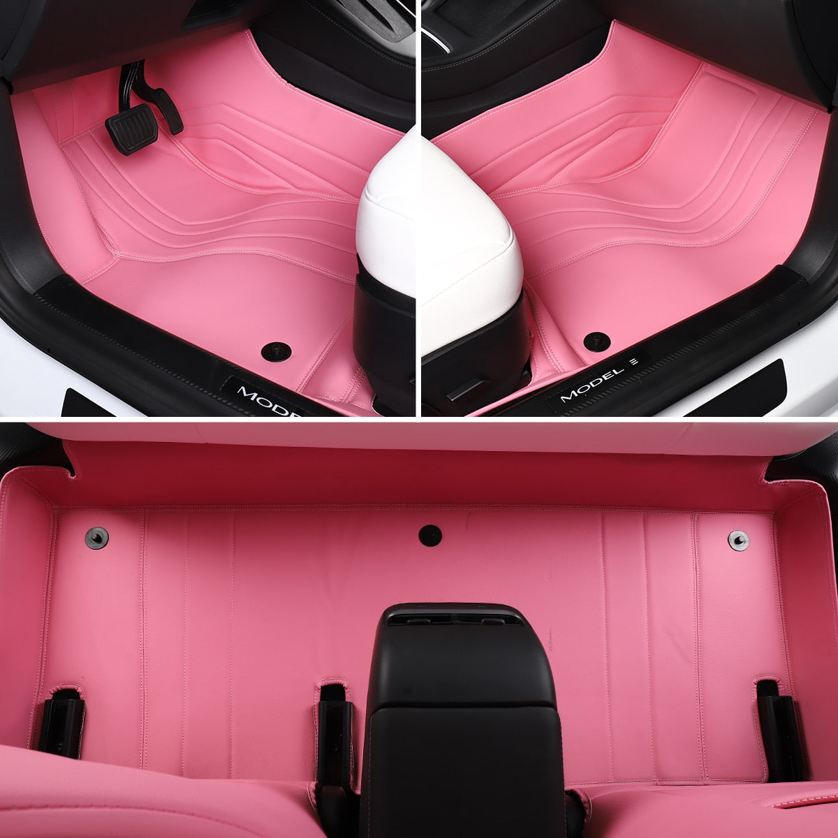 Fully Surrounded Microfiber Leather Pink Floor Mats for Tesla Model 3 & Y