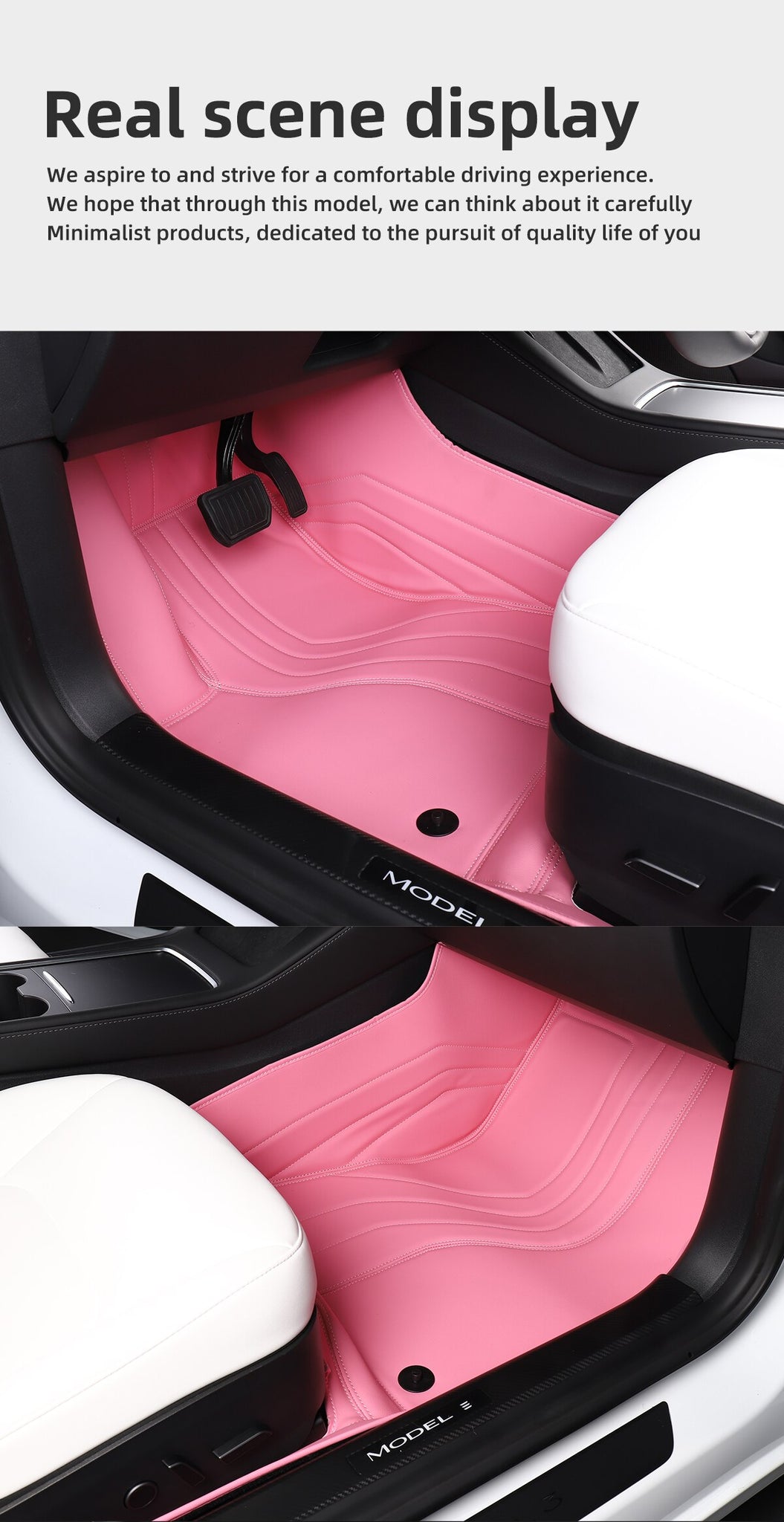 Fully Surrounded Microfiber Leather Pink Floor Mats for Tesla Model 3 & Y