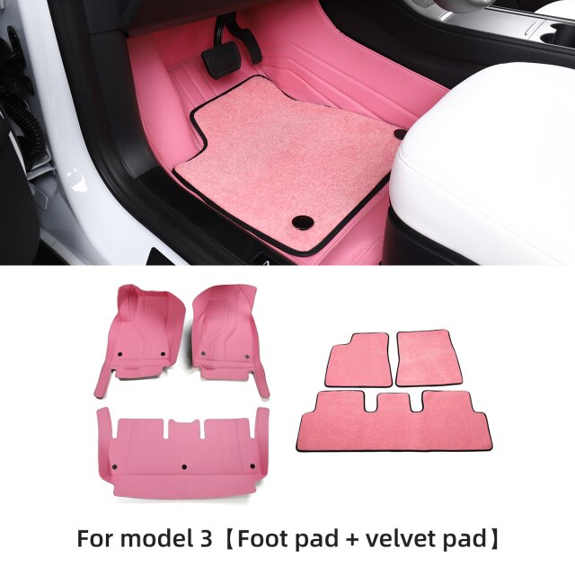 Fully Surrounded Microfiber Leather Pink Floor Mats for Tesla Model 3 & Y