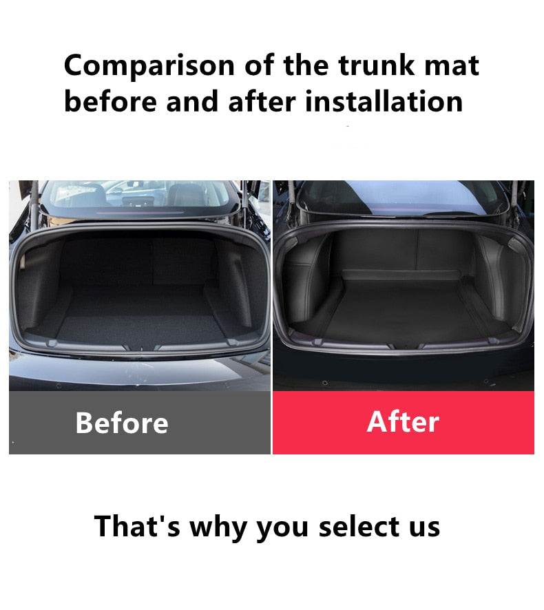 Durable Leather Custom Fit Trunk Mat for Tesla Model 3 & Y