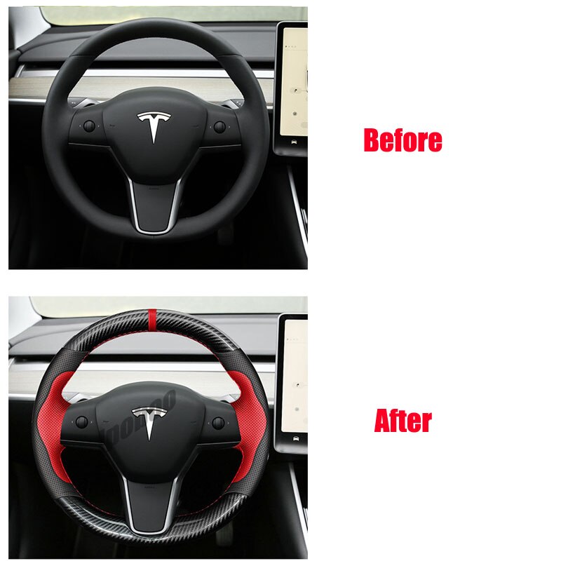 Multi Tone Carbon Fiber Leather Steering Wheel Cover for Tesla Model 3 & Y
