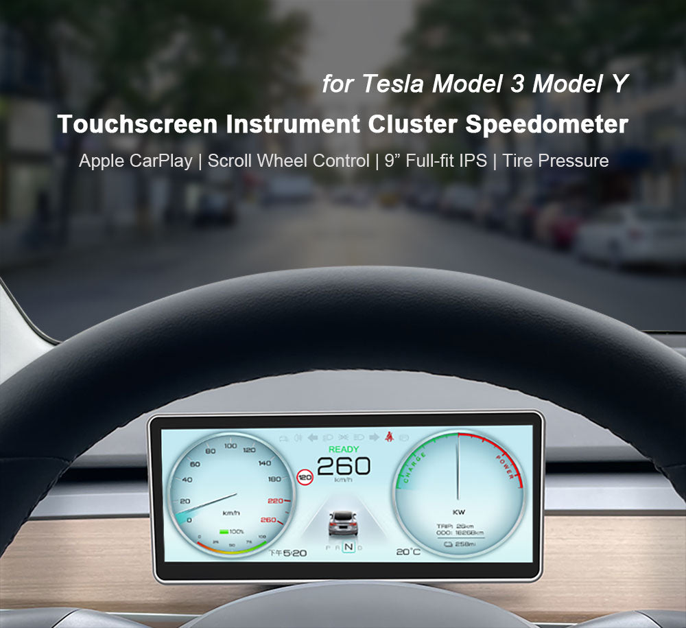 9" HD IPS LCD Touchscreen Bluetooth Display with Wireless Apple CarPlay/Android Auto for Tesla Model 3 & Y