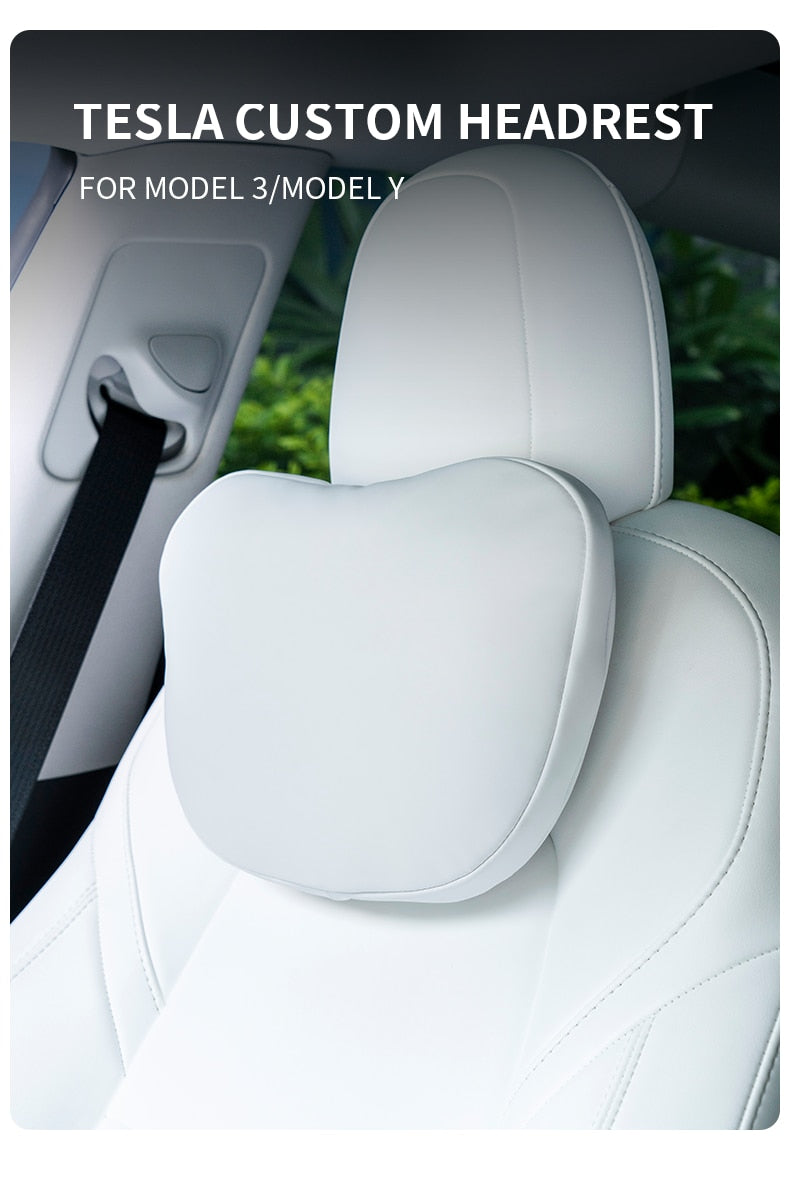 High-Quality Leather Headrest Neck Pillow and Lumbar Support Pillow for Tesla Model 3 & Y