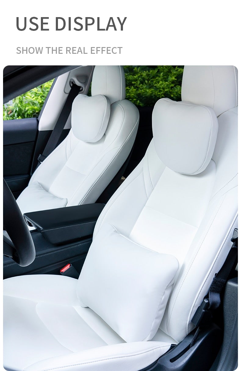 High-Quality Leather Headrest Neck Pillow and Lumbar Support Pillow for Tesla Model 3 & Y