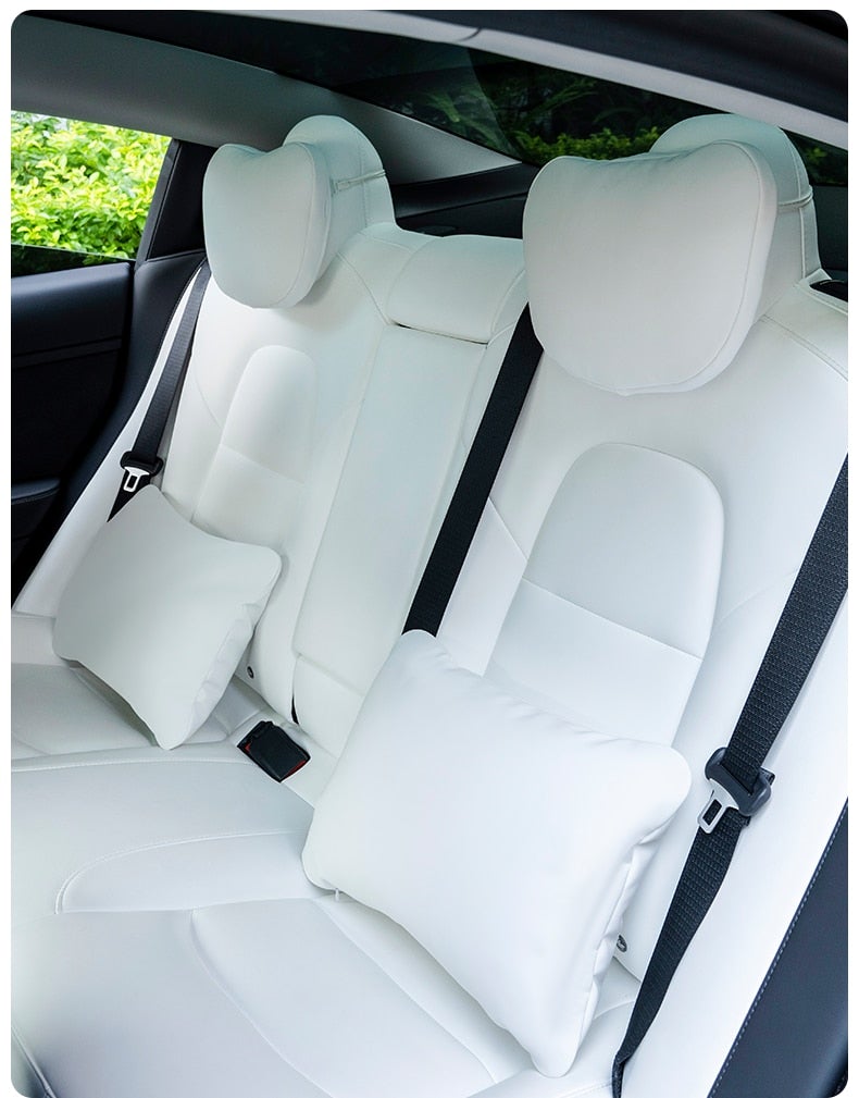 High-Quality Leather Headrest Neck Pillow and Lumbar Support Pillow for Tesla Model 3 & Y