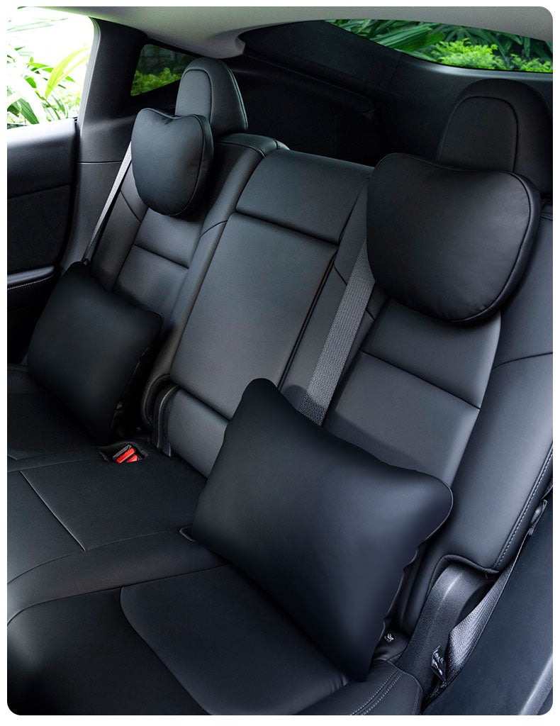 High-Quality Leather Headrest Neck Pillow and Lumbar Support Pillow for Tesla Model 3 & Y