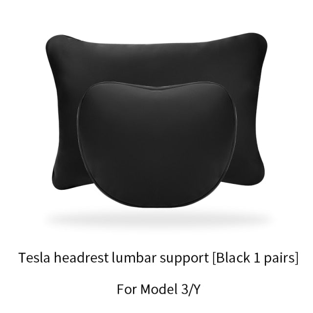 High-Quality Leather Headrest Neck Pillow and Lumbar Support Pillow for Tesla Model 3 & Y