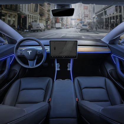 2017-2020 Tesla Model 3 & Y Ambient Lighting Kit with APP Control (Center Console Light+Dashboard Light+ 4 Door Light)