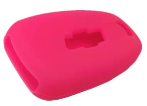 Silicone Key Fob Cover Compatible with for Chevrolet Chevy Bolt EV Camaro Cruze Equinox Sonic Trax Traverse Volt Key Fob(Black and hot pink)