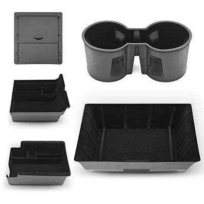 Armrest Center Console Storage Organize Only for 2020-2022 Tesla Model Y, Flocked Organizer Armrest Hidden Cubby Drawer Storage Box & Backseat Box & Under Seat Storage Custom Fit (5 PCS