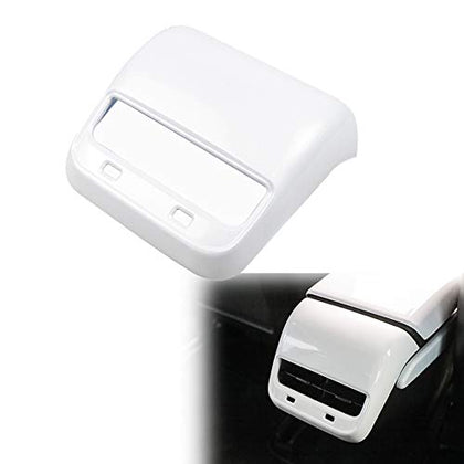 Car Rear Armrest Box Air Conditioning Vent Outlet Cover Trim Frame for Tesla Model 3 & Y Carbon Fiber ABS Accessories Decoration(White)