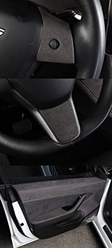 Tesla Model 3 and Model Y 2017-2021 Suede Steering Wheel Sticker Gray 3pcs/Set