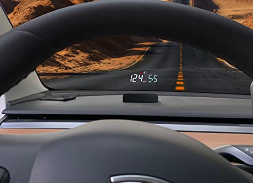 4.8 inch Head Up Display for 2019-2022 Tesla Model 3, Shows Door/Gear/ Battery Percent/Brake Warning Indicator and Low Battery Alarm
