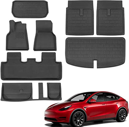 Tesla Model Y Floor Mats 3D Full Set Liners All-Weather Anti-Slip Waterproof Frunk & Trunk Mat Accessories Compatible with 7 Seater Model Y