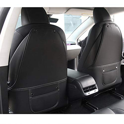 Backseat Car Organizer for Tesla Model 3 & Model Y Microfiber Leather Protector Kick Mats Mats Back Seat Protector Storage Backseat Organizer Pocket Tesla Model 3 Accessories Interior Decoration 2 Pcs (Black)