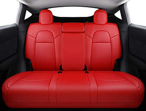 Seat Cover Fit for Tesla Model Y 2020 2021 Airbag Compatible Synthetic Leather Car Seat Cushion Protector All Weather Water-Proof Customized (Red)