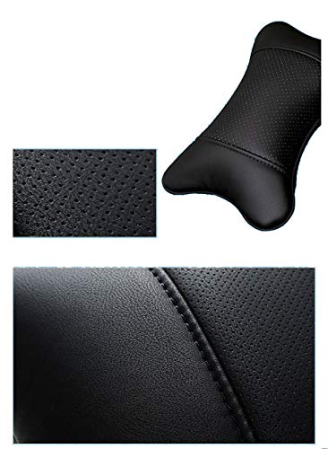 Car Neck Pillows Both Side Pu Leather 2pieces Pack Headrest Fit for Most Cars Filled Fiber Universal Car Pillow (Black)