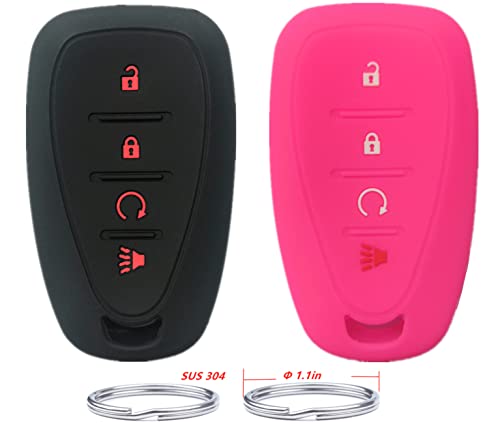 Silicone Key Fob Cover Compatible with for Chevrolet Chevy Bolt EV Camaro Cruze Equinox Sonic Trax Traverse Volt Key Fob(Black and hot pink)