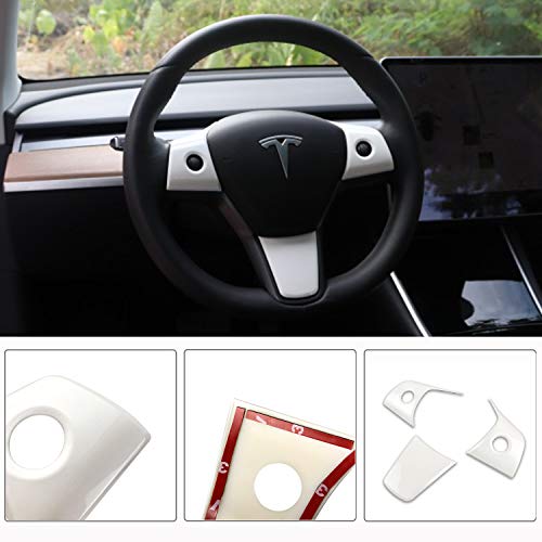 Steering Wheel Wrap Kit for Tesla Model 3 & Y Steering Wheel Protector Decoration White 3 Pcs