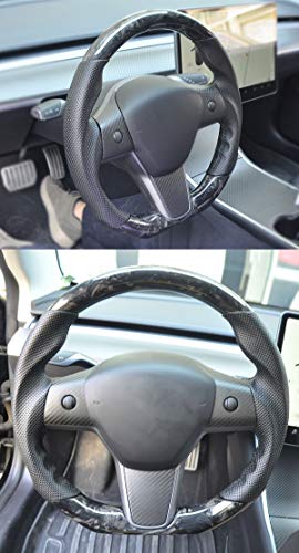 Full Forged Marbling Dry Carbon Fiber Steering Wheel with Sport Grip for Tesla Model 3 & Y