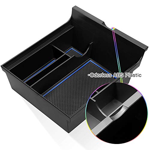 Center Console Organizer Compatible with 2021-2022+ Latest Tesla Model Y Model 3 Accessories Insert ABS Black Materials Tray Armrest Secondary Storage Box (Blue)